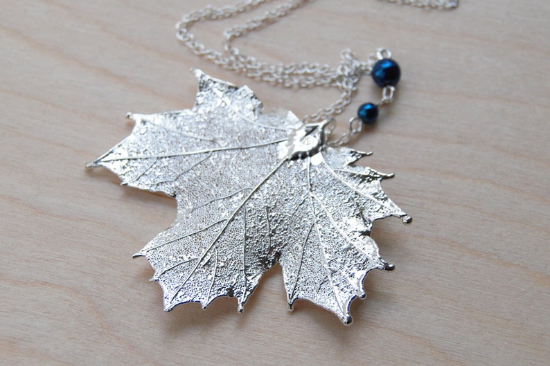 Medium Fallen Silver Maple Leaf Necklace Electroformed Jewelry Silver Maple Pendant Nature Jewelry REAL Maple Leaf Charm image 2