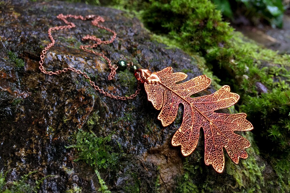 Extra Large Fallen Copper Oak Leaf Necklace | Electroformed Jewelry |…