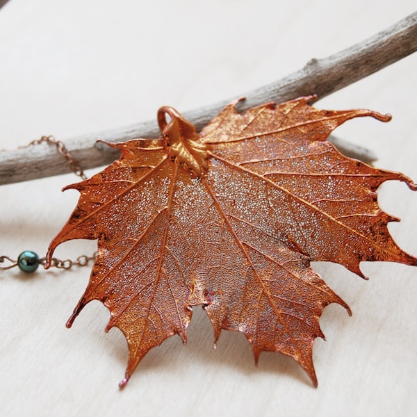 Extra Large Fallen Copper Maple Leaf Necklace | REAL Maple Leaf Pendant JUMBO Size | Enchanted Leaves | Electroformed | Fall Nature Jewelry
