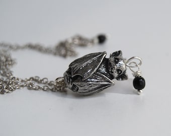 Adorable Bat Necklace | Dark Silver Bat Necklace | Darling Pewter Bat Charm