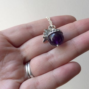 February Amethyst Birthstone Necklace Acorn Necklace February Birthday Necklace Purple Gemstone Acorn Charm Necklace Nature Jewelry image 8