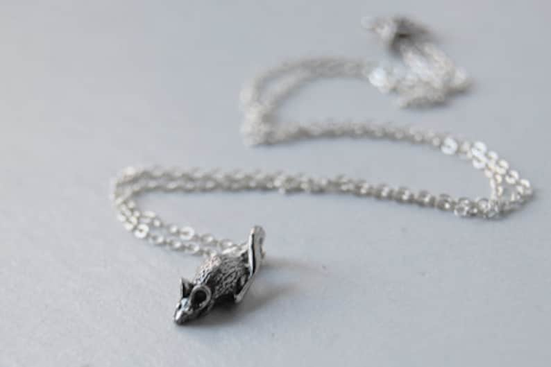 Teeny Tiny Mouse Necklace Cute Little Silver Mouse Charm Necklace Goblincore Rat Necklace image 3