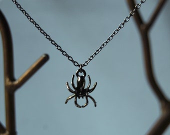 Spooky Spider Necklace | Dark Silver Spider Pendant | Cute Spider Charm Necklace