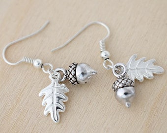 Silver Acorn Charm Earrings | Fall Acorn | Nature Jewelry | Woodland Acorn Earrings