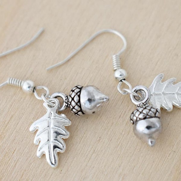 Silver Acorn Charm Earrings | Fall Acorn | Nature Jewelry | Woodland Acorn Earrings