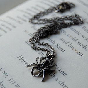 Spooky Spider Necklace Dark Silver Spider Pendant Cute Spider Charm Necklace image 4