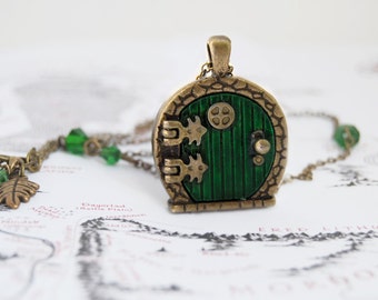 Green Door Locket | Fairy Door Necklace | Hand Painted Fantasy Pendant | Brass Halfing Fantasy Pendant | Enchanting Whimsical Keepsake Gift