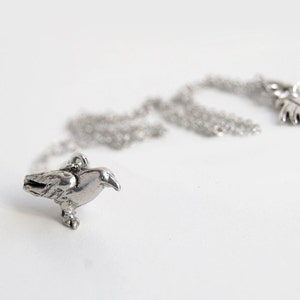 Silver Raven Necklace | Cute Crow Necklace | Dark Silver Bird Necklace | Crow Charm Necklace