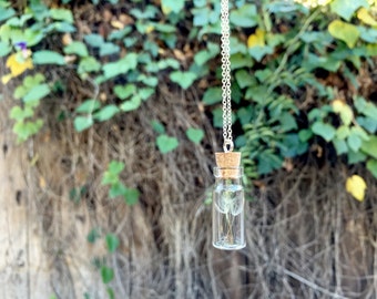 Four Wishes | Dandelion Wish Bottle Necklace | Whimsical Dandelion Necklace | Glass Dandelion Pendant | Terrarium Bottle Necklace