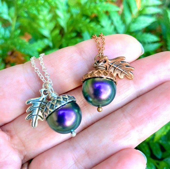 Bewitched Magic Acorn Necklace Iridescent Purple and Green Silver Acorn Pendant  Nature Cottagecore Jewelry Fall Acorn Charm Necklace - Etsy