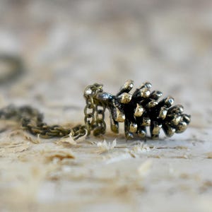 Little Brass Forest Pine Cone Necklace Pinecone Necklace Fall Pine Cone Charm Pine Cone Pendant image 3