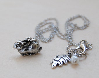 Teeny Tiny Bunny Necklace | Cute Rabbit Charm Necklace | Dark Silver Rabbit Necklace | Woodland Animal Jewelry