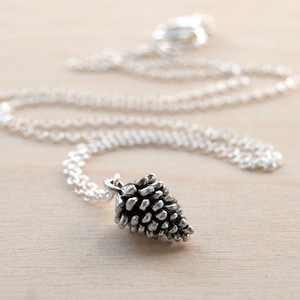 Delicate Silver Pine Cone Necklace Pinecone Necklace Silver Forest Pine Cone Charm Pine Cone Pendant image 1