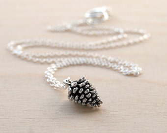 Delicate Silver Pine Cone Necklace | Pinecone Necklace | Silver Forest Pine Cone Charm | Pine Cone Pendant