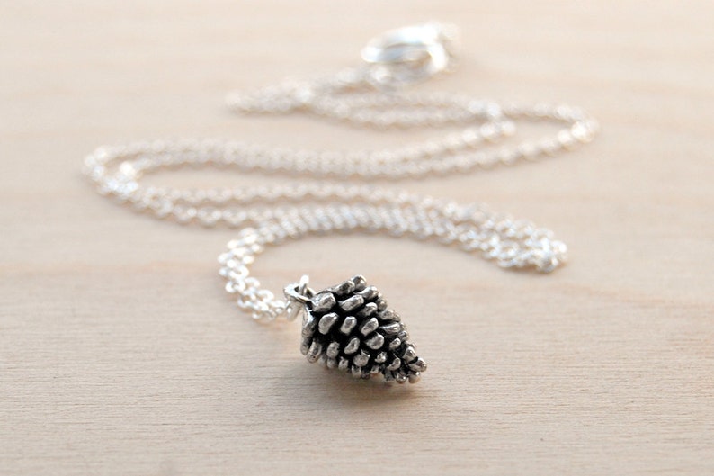 Delicate Silver Pine Cone Necklace Pinecone Necklace Silver Forest Pine Cone Charm Pine Cone Pendant image 1