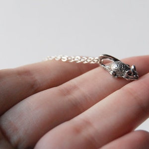 Teeny Tiny Mouse Necklace Cute Little Silver Mouse Charm Necklace Goblincore Rat Necklace image 5