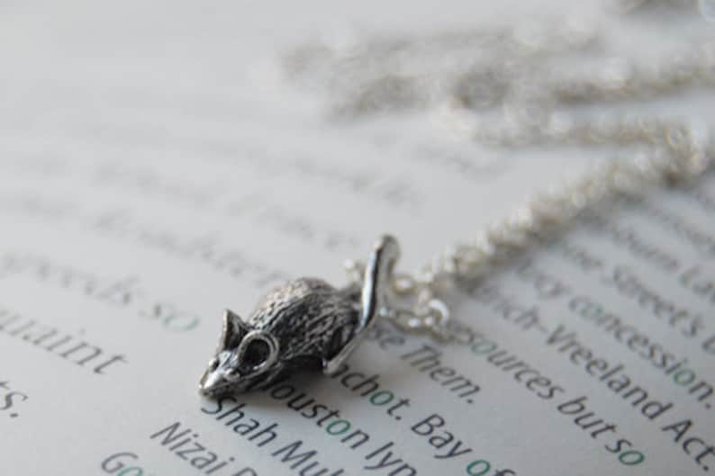 Teeny Tiny Mouse Necklace Cute Little Silver Mouse Charm Necklace Goblincore Rat Necklace image 1