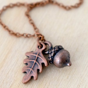 Copper Acorn Charm Necklace | Cute Acorn Charm Necklace | Fall Acorn Jewelry | Woodland Acorn