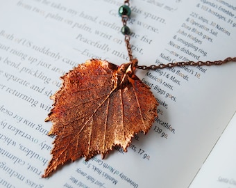 Large Fallen Copper Birch Leaf Necklace | Electroformed Real Nature Autumn Gift Pendant | 2.5-3&quot; Long | Orange Fall Holiday Charm Jewelry