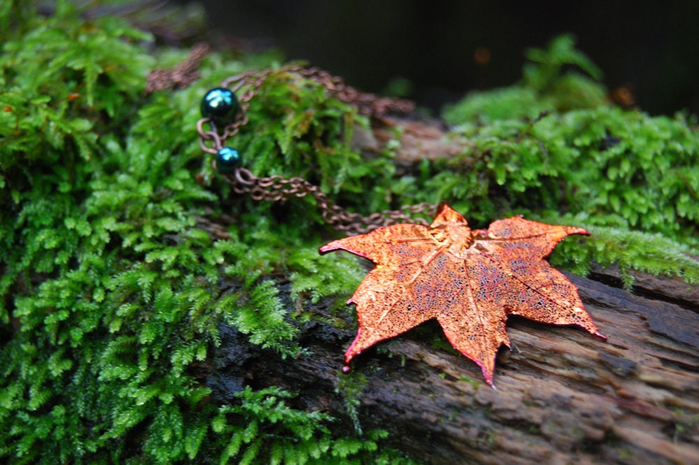 Small Fallen Copper Maple Leaf Necklace | REAL Maple Leaf Pendant | E…