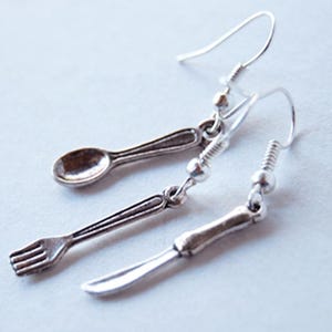 Bon Appétit Silver Spoon Fork and Knife Earrings | Utensil Earrings | Cute Silver Chef Earrings