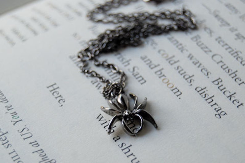 Spooky Spider Necklace Dark Silver Spider Pendant Cute Spider Charm Necklace image 2