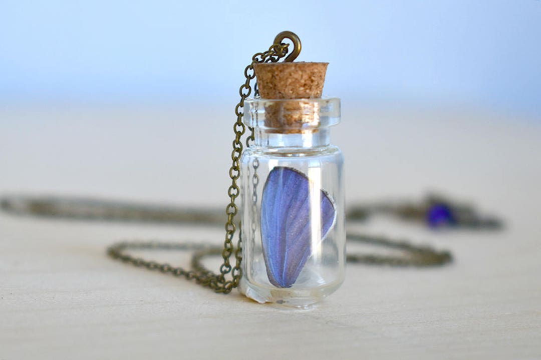 Butterfly Wing Bottle Terrarium White & Purple Wing Necklace - Etsy