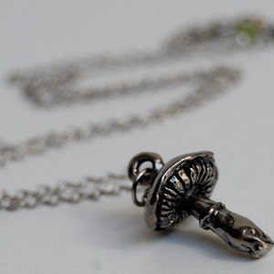 Forest Mushroom Necklace | Dark Silver Toadstool Necklace | Mushroom Charm Necklace | Cute Mushroom Charm