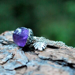 February Amethyst Birthstone Necklace Acorn Necklace February Birthday Necklace Purple Gemstone Acorn Charm Necklace Nature Jewelry image 7