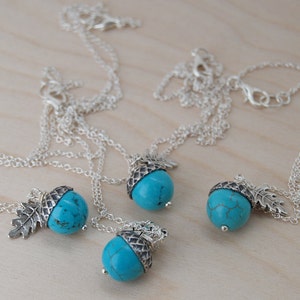 Turquoise and Silver Acorn Necklace Gemstone Acorn Necklace Nature Jewelry Cute Acorn Charm Necklace Something Blue Jewelry image 4