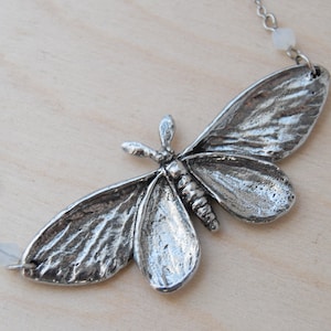 Majestic Silver Moth Necklace | Cute Insect Charm Necklace | Goblincore Nature Jewelry | Woodland Cottagecore Witch Moth Pendant