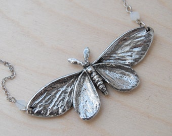 Majestic Moth Necklace | Dark Silver Pewter Insect Charm | Goblincore Cottagecore Pendant | Witchy Nature Jewelry