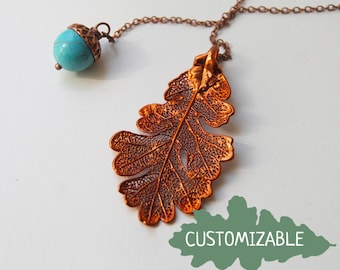 Autumn Oak Leaf and Acorn Lariat | Electroformed Oak Leaf Pendant | Acorn and Leaf Charm