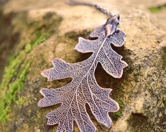 Large Dark Fallen Copper Oak Leaf Necklace | Patina Electroformed Jewelry | Nature Jewelry | REAL Oak Leaf | Dark Copper Oak Leaf Pendant