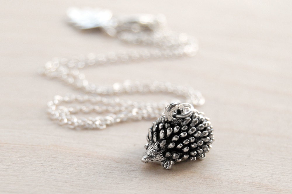 Adorable Teeny Tiny Forest Hedgehog Necklace | Cute Silver Hedgehog C…
