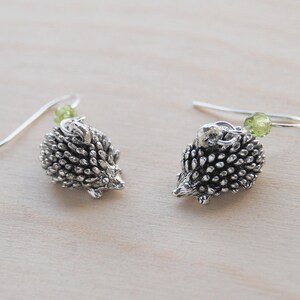 Silver Hedgehog Earrings | Cute Hedgie Charm Dangles | Forest Critter Nature Jewelry | Cottagecore Girl Gift | Customizable Color Accents