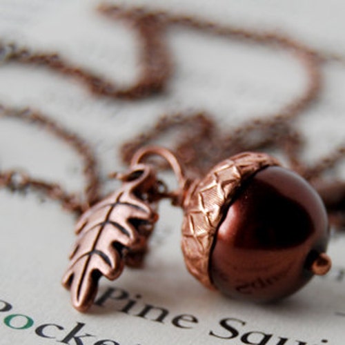Large Fallen Copper Acorn Necklace | Acorn Charm Jewelry | Woodland Electroformed Acorn