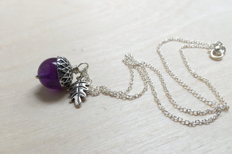 February Amethyst Birthstone Necklace Acorn Necklace February Birthday Necklace Purple Gemstone Acorn Charm Necklace Nature Jewelry image 4