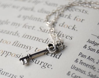 Tiny Silver Skeleton Key Necklace | Cute Key Charm Necklace | Little Silver Key Necklace