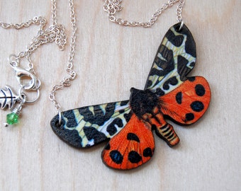 Tiger Moth Necklace | Wooden Moth Pendant Necklace | Goblincore Insect Jewelry | Moth Art