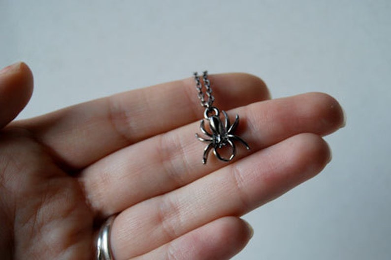 Spooky Spider Necklace Dark Silver Spider Pendant Cute Spider Charm Necklace image 5