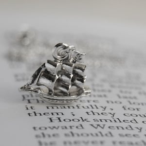 Jolly Roger Pirate Ship Necklace | Silver Ship Charm Necklace | Captain Hook Necklace