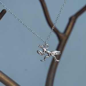 Praying Mantis Necklace Teeny Tiny Silver Praying Mantis Charm Necklace Cute Insect Bug Necklace image 4