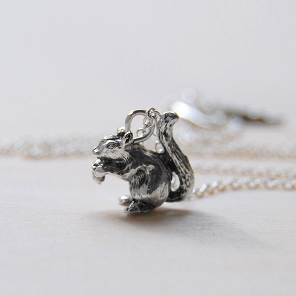 Teeny Tiny Silver Woodland Squirrel Necklace | Cute Woodland Charm Necklace | Cottagecore Forest Animal Necklace