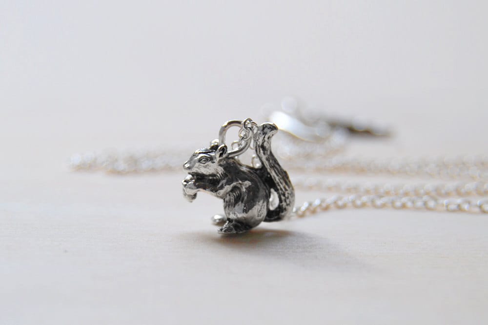 Teeny Tiny Silver Woodland Squirrel Necklace | Cute Woodland Charm Ne…