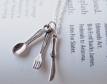 Bon Appétit  | Silver Utensils Necklace | Spoon Fork Knife Charm Necklace | Cute Charm Necklace