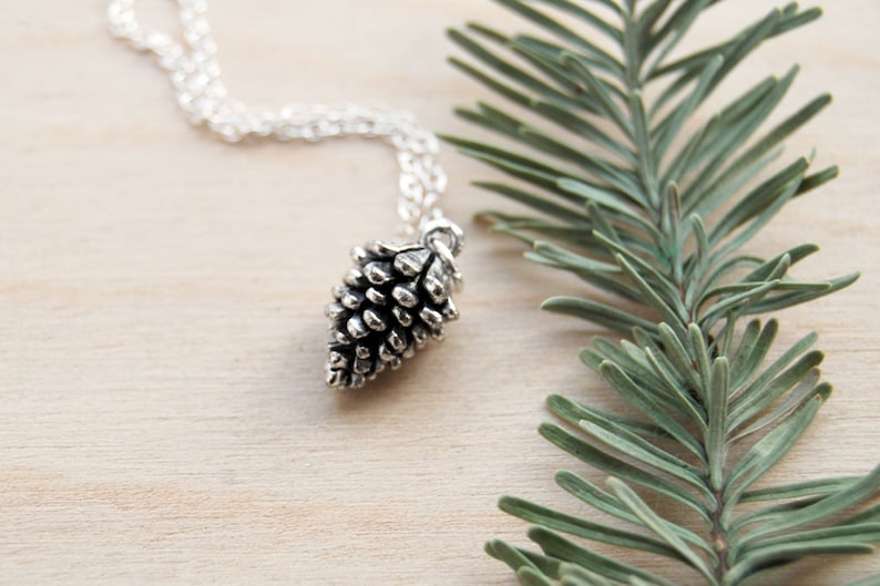 Delicate Silver Pine Cone Necklace Pinecone Necklace Silver Forest Pine Cone Charm Pine Cone Pendant image 4