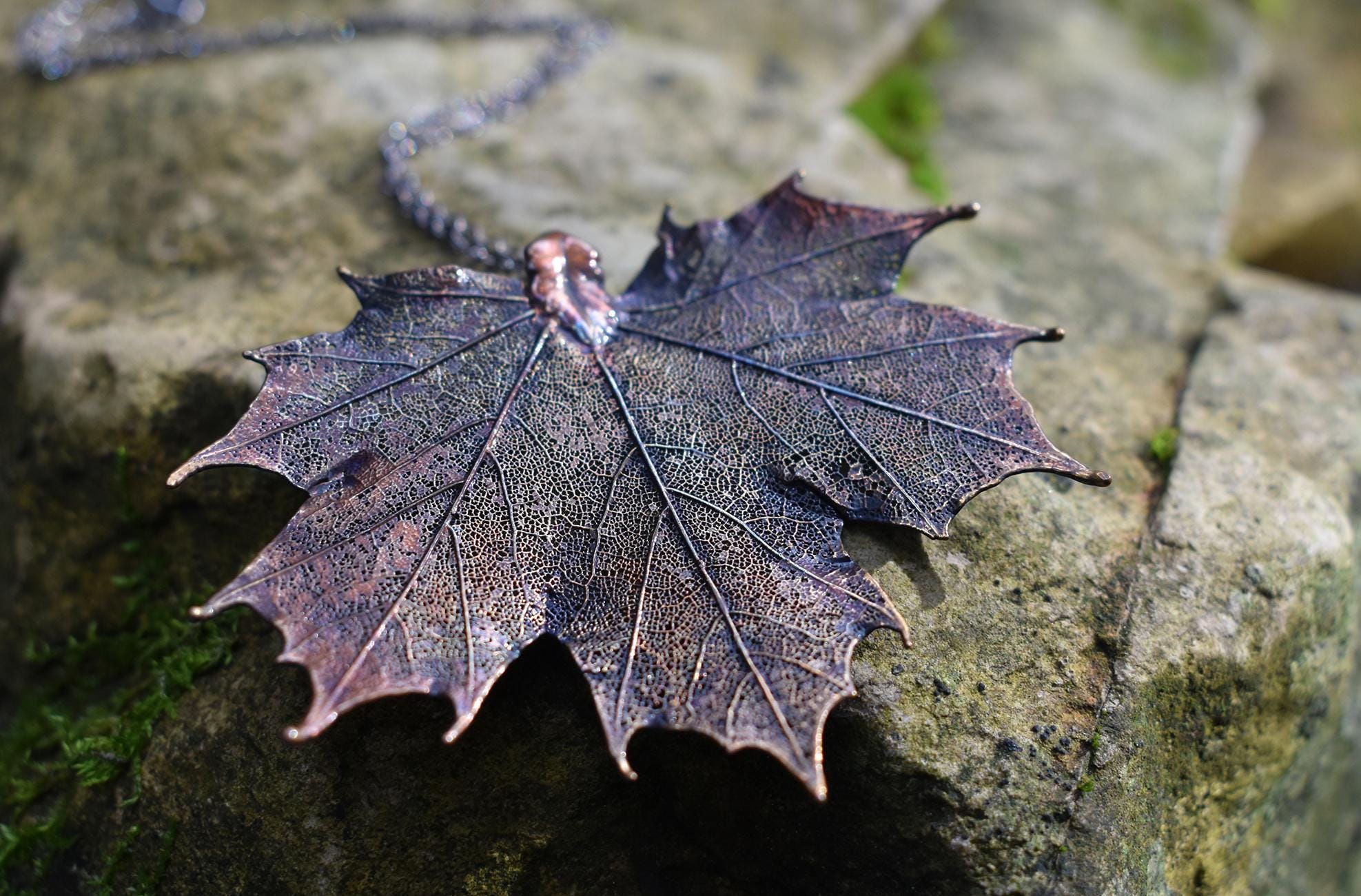 Fallen Dark Copper Maple Leaf Necklace | REAL Maple Leaf Pendant |Dark Patina Copper Electroformed Pendant | Nature Jewelry