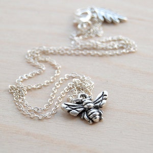 Teeny Tiny Silver Bee Charm Necklace | Cute HoneyBee Pendant | Dainty Whimsical Insect Lover Jewelry Gift