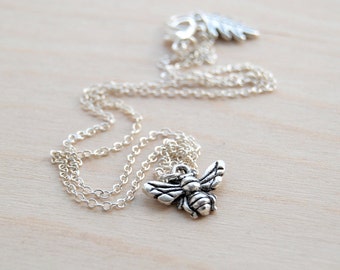 Teeny Tiny Silver Bee Charm Necklace | Cute HoneyBee Pendant | Dainty Whimsical Insect Lover Jewelry Gift